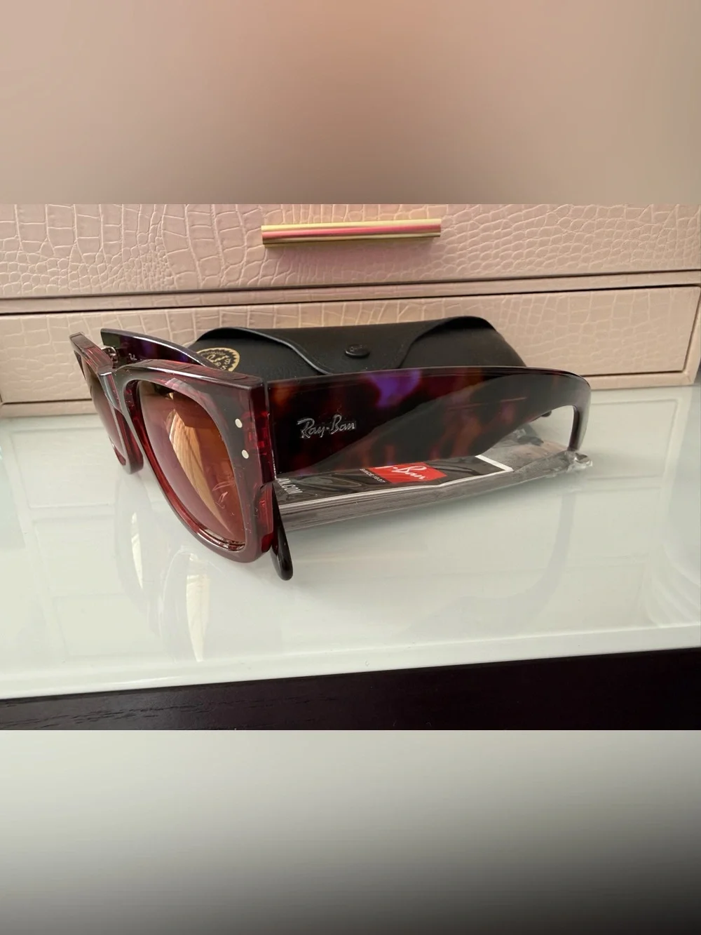 Ray-Ban Women's Red Transparent Square Sunglasses
